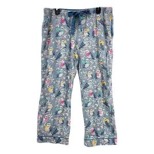 Nick & Nora Pajama Pants Womens L Blue Snow Owl Flannel Sleepwear Pocket VTG